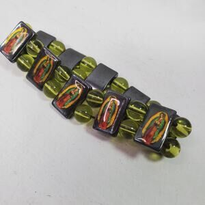 Vintage Bracelet Virgin of Guadalupe Stretchy Glass Bead